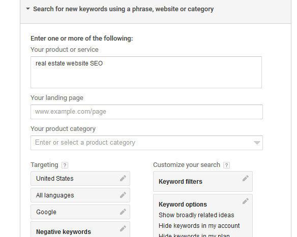 Adwords Keyword Search Tool to improve SEO for Realtors
