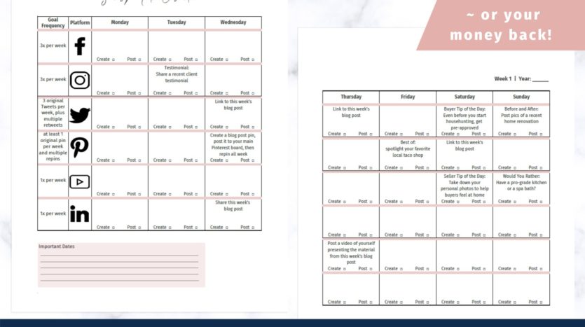 Snag this done-for-you real estate social media calendar today! #realtorlife #realestateplanning #realestatemarketing